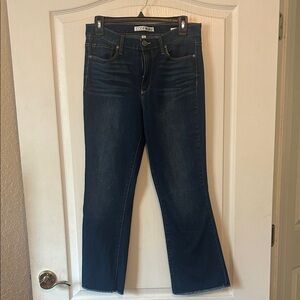 Code Bleu Women's Dark Blue Flare Jeans, high rise crop kick